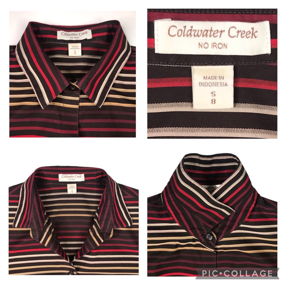 🎈SALE Coldwater Creek Classic Striped Blouse Size S No Iron Fitted Autumn Fall - Picture 9 of 15